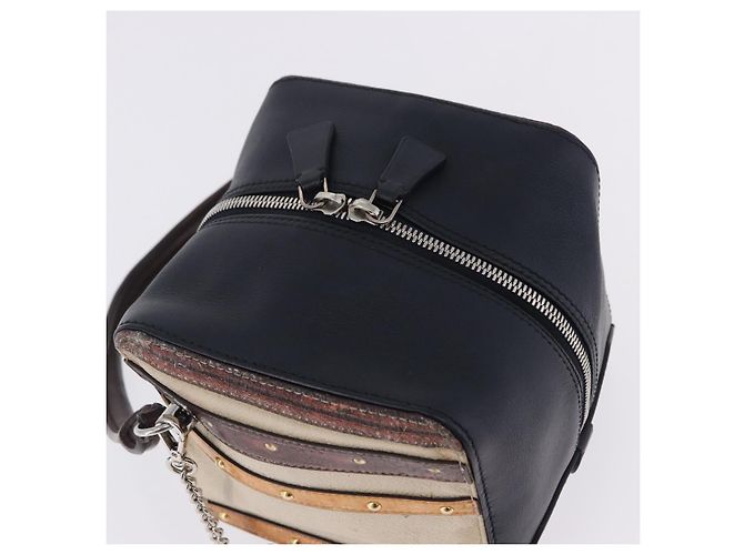 Bolsa de mão LOUIS VUITTON Trompe l'oeil Couro Navy Silver M52350 LV Auth 196213 Prata Azul marinho - vista 6