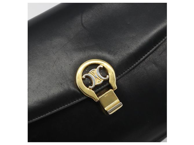 Céline Sac à épaule en cuir noir et or Auth 194233 Doré - vue 17