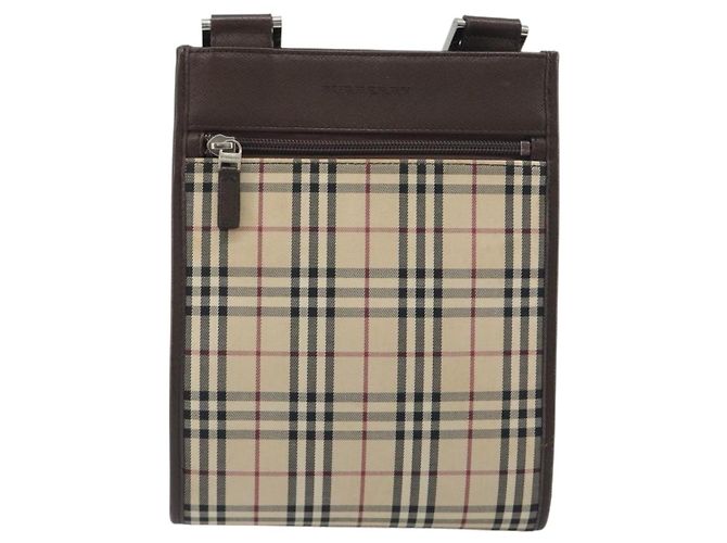 Borsa a tracolla BURBERRY Nova Check Canvas Beige Silver Auth 196117 Argento - vista 13
