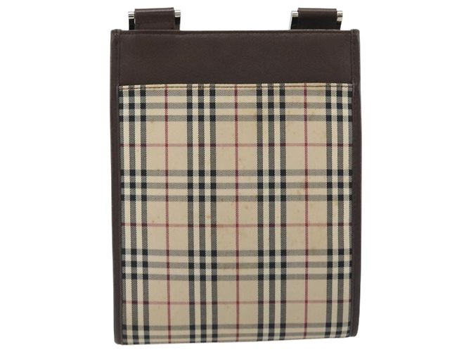 Borsa a tracolla BURBERRY Nova Check Canvas Beige Silver Auth 196117 Argento - vista 2