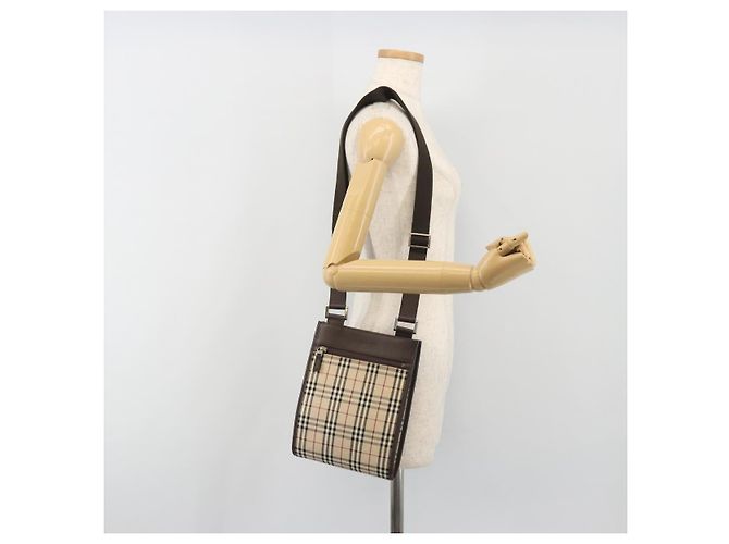 Borsa a tracolla BURBERRY Nova Check Canvas Beige Silver Auth 196117 Argento - vista 24