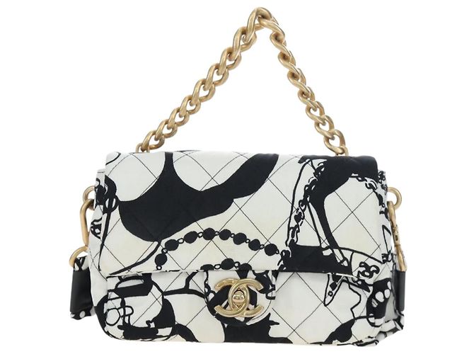 Borsa a tracolla con catena CHANEL Matelasse Satin 2way White Gold CC Auth 195250M Bianco D'oro - vista 13