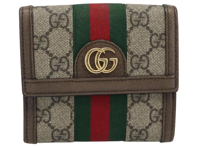 GUCCI Ophdia GG Web Portafoglio Sherry Line PVC Beige Oro 523173 Auth bs36745 D'oro - vista 13