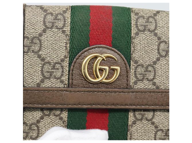 GUCCI Ophdia GG Web Portafoglio Sherry Line PVC Beige Oro 523173 Auth bs36745 D'oro - vista 17