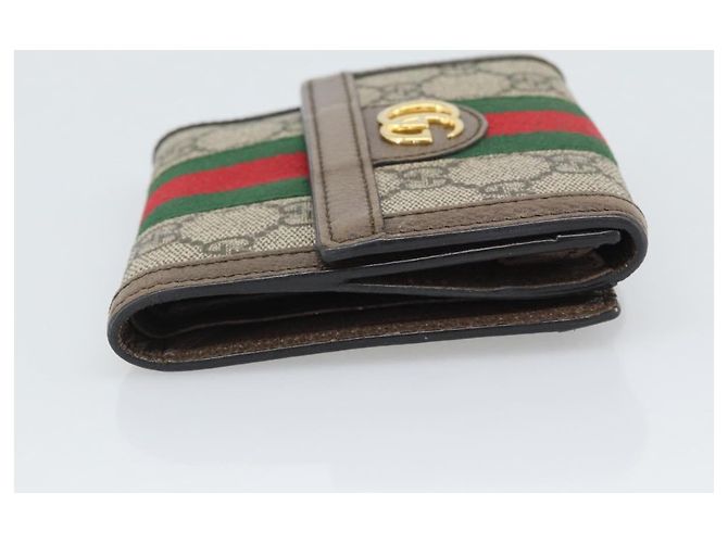 GUCCI Ophdia GG Web Portafoglio Sherry Line PVC Beige Oro 523173 Auth bs36745 D'oro - vista 3