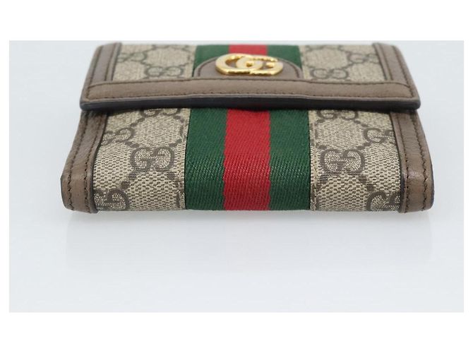 GUCCI Ophdia GG Web Portafoglio Sherry Line PVC Beige Oro 523173 Auth bs36745 D'oro - vista 6