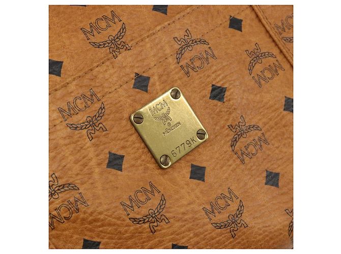 Borsa Tote MCM Vicetos PVC Pelle Marrone Tono Oro Auth 195384 - vista 12