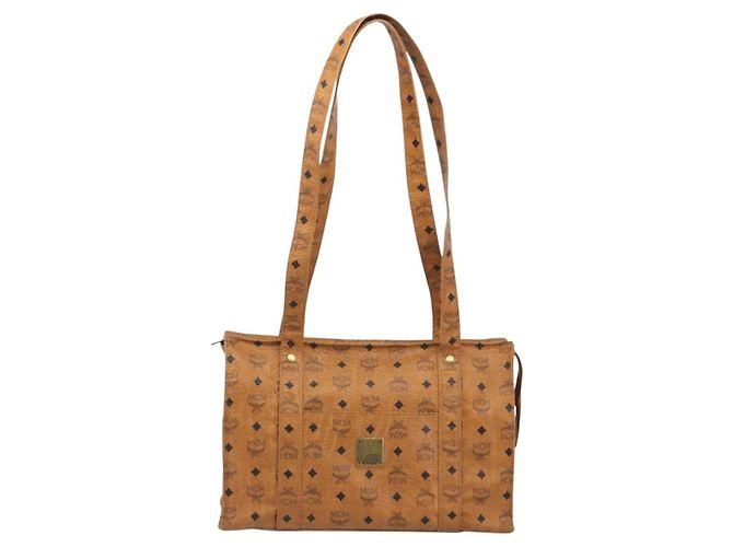 Borsa Tote MCM Vicetos PVC Pelle Marrone Tono Oro Auth 195384 - vista 13