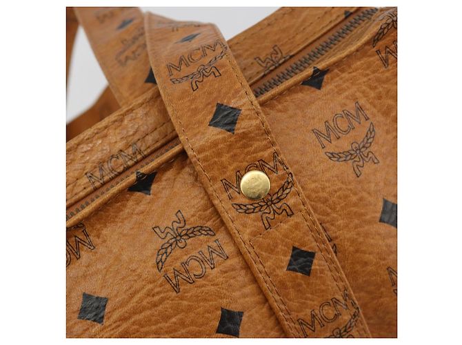 Borsa Tote MCM Vicetos PVC Pelle Marrone Tono Oro Auth 195384 - vista 17