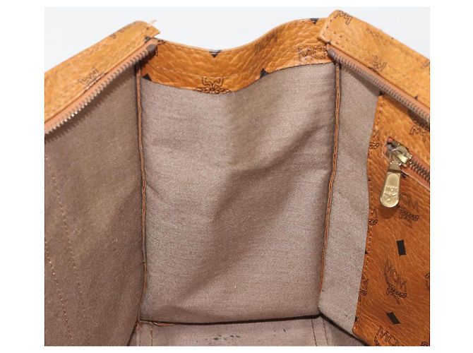 Borsa Tote MCM Vicetos PVC Pelle Marrone Tono Oro Auth 195384 - vista 19