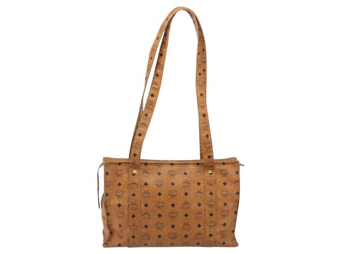 Borsa Tote MCM Vicetos PVC Pelle Marrone Tono Oro Auth 195384 - vista 2
