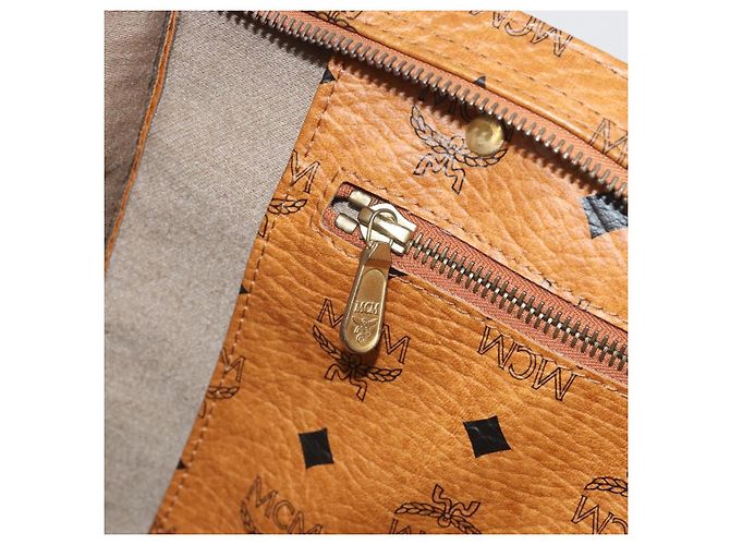 Borsa Tote MCM Vicetos PVC Pelle Marrone Tono Oro Auth 195384 - vista 20