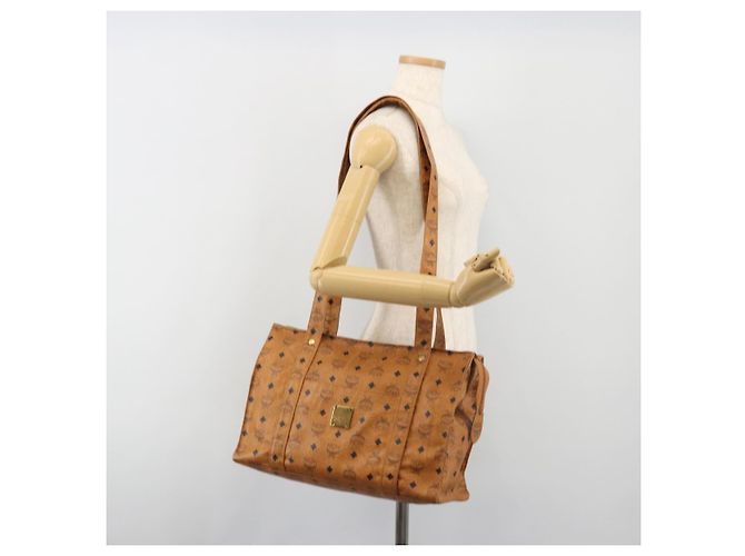 Borsa Tote MCM Vicetos PVC Pelle Marrone Tono Oro Auth 195384 - vista 22