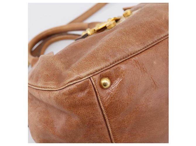 Borsa a mano in pelle Miu Miu con nastro 2 in 1 marrone oro Auth 195137V D'oro - vista 15
