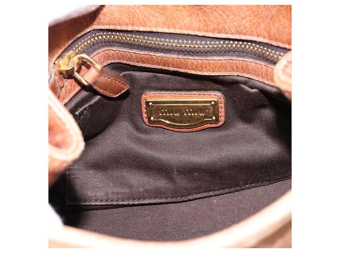 Borsa a mano in pelle Miu Miu con nastro 2 in 1 marrone oro Auth 195137V D'oro - vista 19