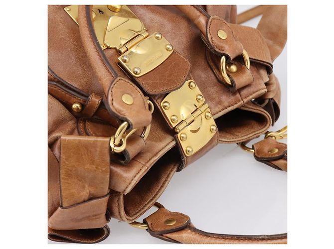 Borsa a mano in pelle Miu Miu con nastro 2 in 1 marrone oro Auth 195137V D'oro - vista 6