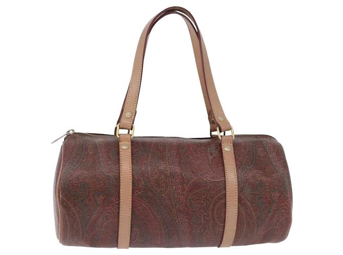 Borsa a mano ETRO Paisley in pelle marrone tono oro Auth 195784 - vista 13