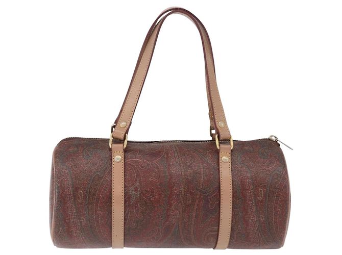 Borsa a mano ETRO Paisley in pelle marrone tono oro Auth 195784 - vista 2