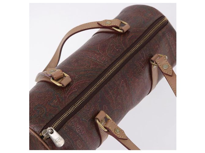 Borsa a mano ETRO Paisley in pelle marrone tono oro Auth 195784 - vista 6
