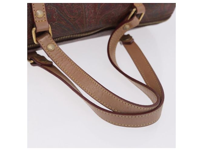 Borsa a mano ETRO Paisley in pelle marrone tono oro Auth 195784 - vista 7
