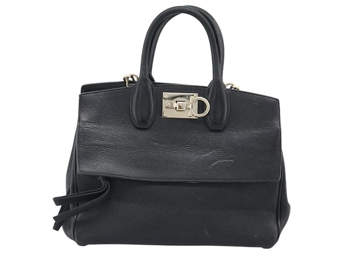 Borsa Salvatore Ferragamo Gancini Studio in pelle 2way Nero Oro Auth 195088 D'oro - vista 13