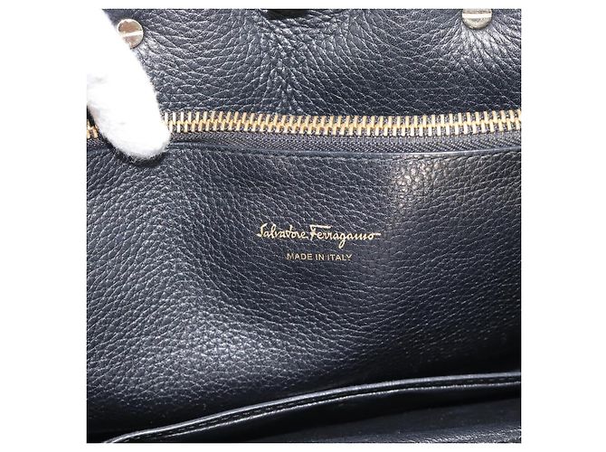 Borsa Salvatore Ferragamo Gancini Studio in pelle 2way Nero Oro Auth 195088 D'oro - vista 19