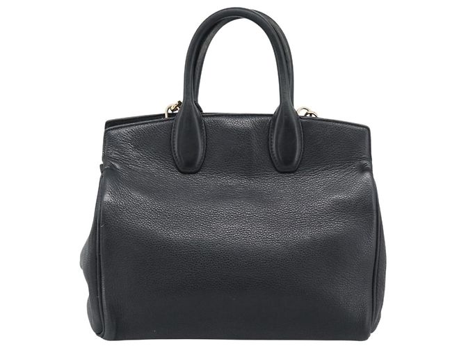 Borsa Salvatore Ferragamo Gancini Studio in pelle 2way Nero Oro Auth 195088 D'oro - vista 2