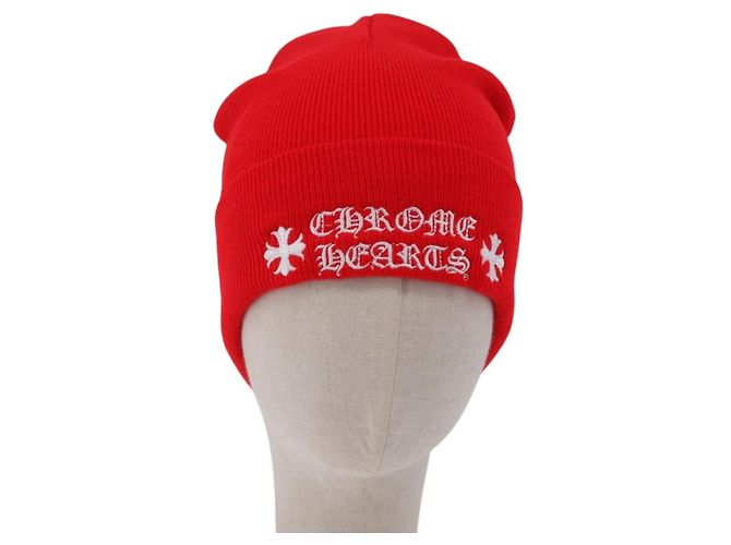 Chrome Hearts Gestrickte Wollkappe Rot Auth 196785M - Ansicht 13