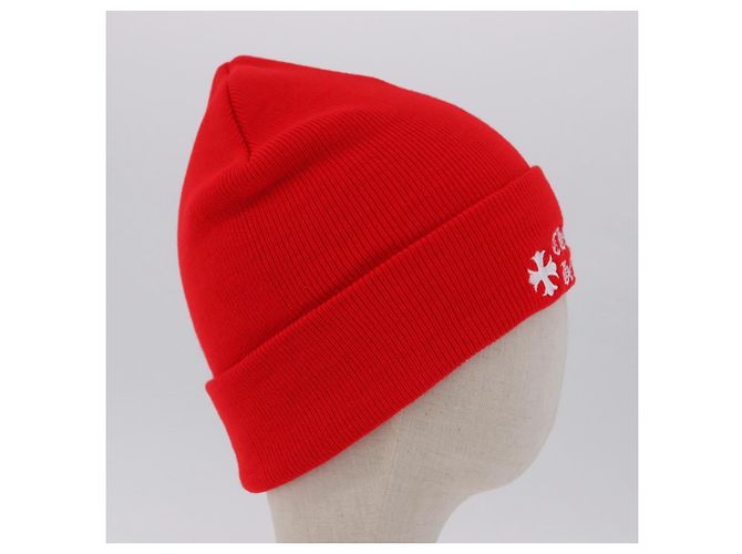 Chrome Hearts Gestrickte Wollkappe Rot Auth 196785M - Ansicht 4