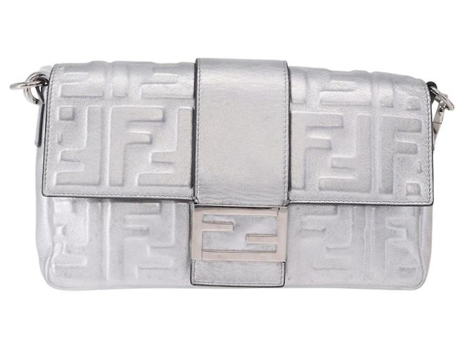 FENDI Zucca Canvas Mamma Baguette Schultertasche aus Leder Silber Auth 197105SAM - Ansicht 13