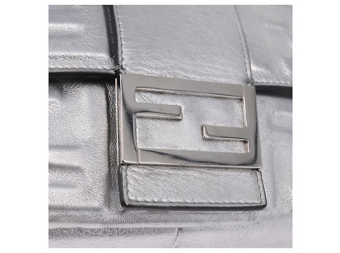 FENDI Zucca Canvas Mamma Baguette Schultertasche aus Leder Silber Auth 197105SAM - Ansicht 19