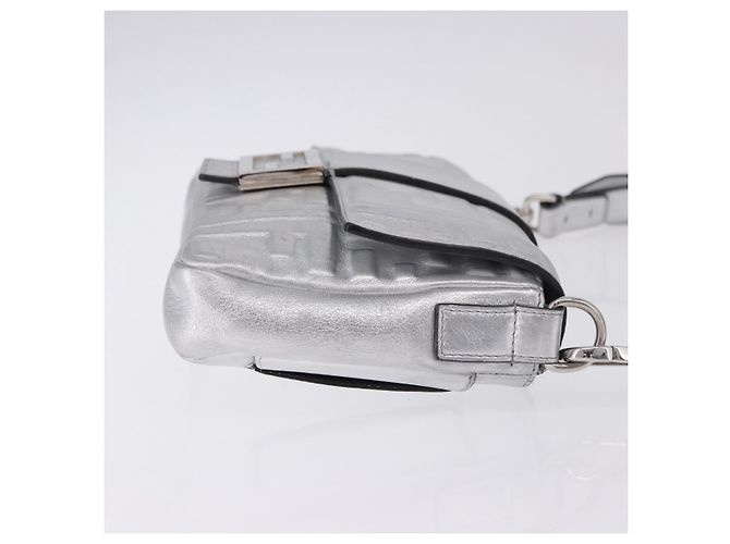 FENDI Zucca Canvas Mamma Baguette Schultertasche aus Leder Silber Auth 197105SAM - Ansicht 3