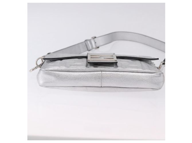 FENDI Zucca Canvas Mamma Baguette Schultertasche aus Leder Silber Auth 197105SAM - Ansicht 5