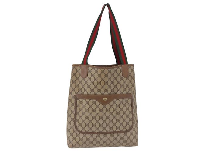 Borsa Tote GUCCI GG Supreme Web Sherry Line PVC Beige 39 02 003 Auth 195656 - vista 13