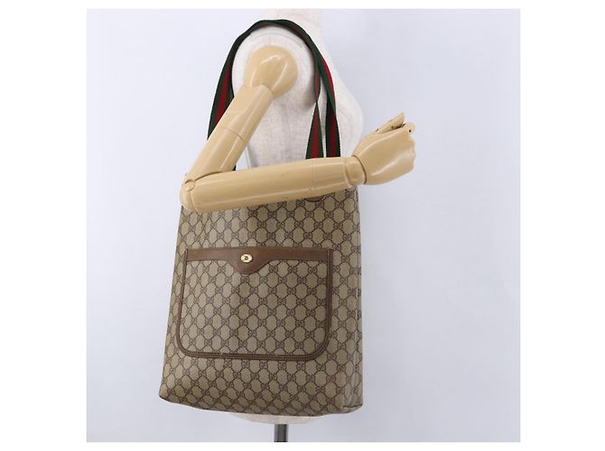 Borsa Tote GUCCI GG Supreme Web Sherry Line PVC Beige 39 02 003 Auth 195656 - vista 23