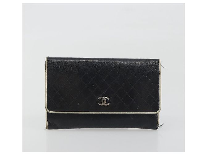 Portafoglio CHANEL in pelle Caviar Skin Set da 3 Nero CC Auth bs36694 - vista 19