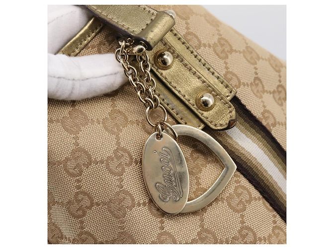 Borsa GUCCI GG Canvas Sherry Line Beige Gold 137396 Auth ka5582 D'oro - vista 10