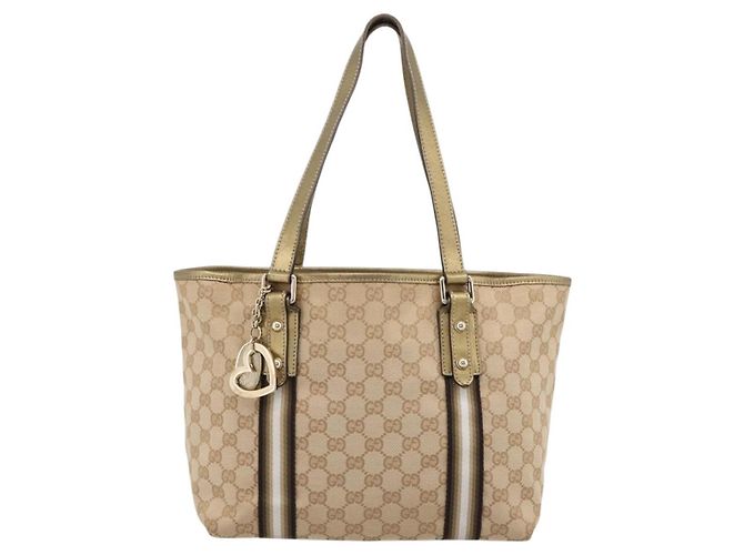 Borsa GUCCI GG Canvas Sherry Line Beige Gold 137396 Auth ka5582 D'oro - vista 13