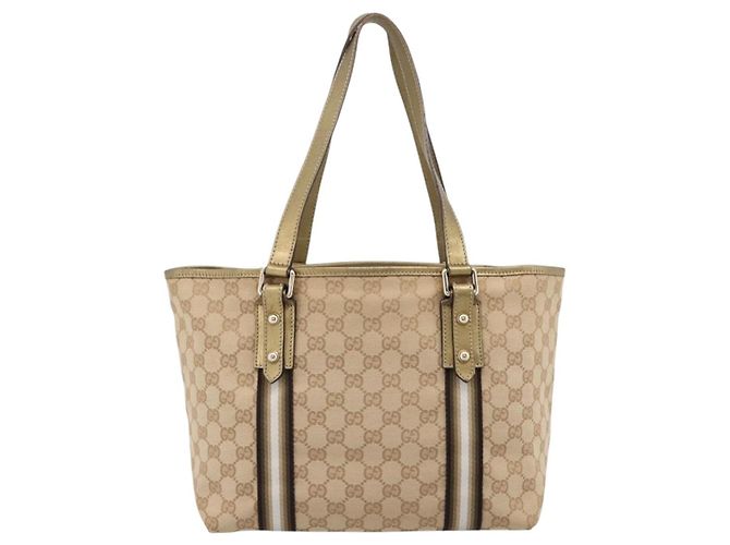 Borsa GUCCI GG Canvas Sherry Line Beige Gold 137396 Auth ka5582 D'oro - vista 2