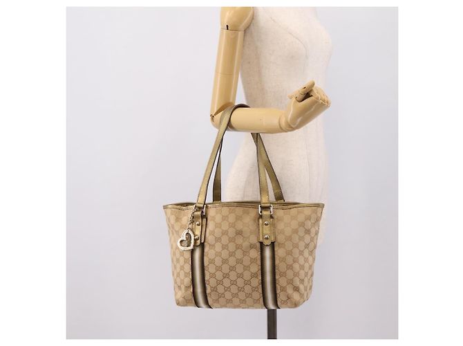 Borsa GUCCI GG Canvas Sherry Line Beige Gold 137396 Auth ka5582 D'oro - vista 22