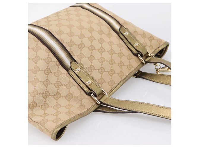 Borsa GUCCI GG Canvas Sherry Line Beige Gold 137396 Auth ka5582 D'oro - vista 6