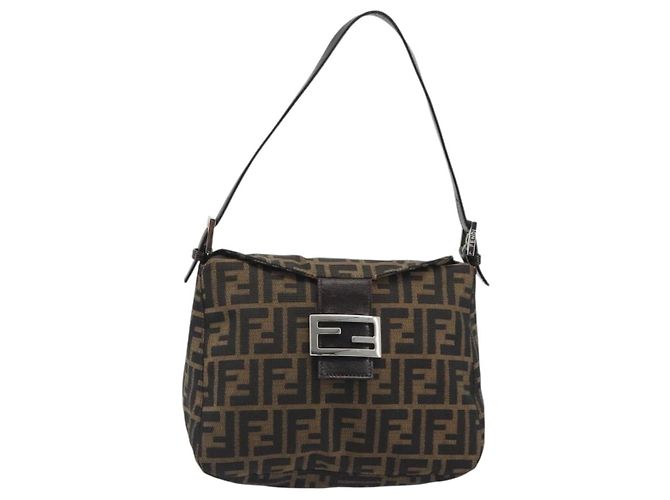Borsa a tracolla FENDI Zucca Canvas Mamma Baguette Marrone Argento Auth 195494V - vista 13