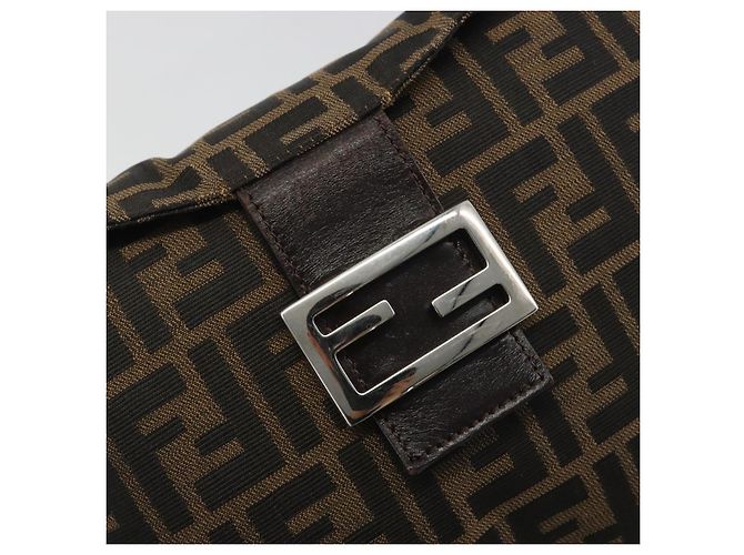 Borsa a tracolla FENDI Zucca Canvas Mamma Baguette Marrone Argento Auth 195494V - vista 18