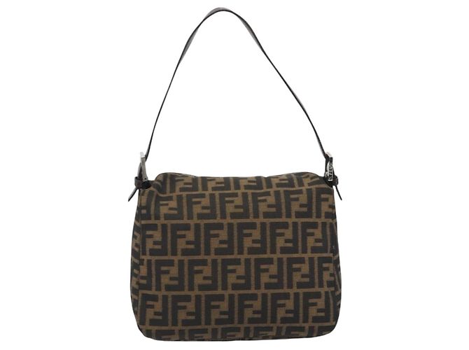 Borsa a tracolla FENDI Zucca Canvas Mamma Baguette Marrone Argento Auth 195494V - vista 2