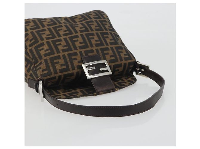 Borsa a tracolla FENDI Zucca Canvas Mamma Baguette Marrone Argento Auth 195494V - vista 7