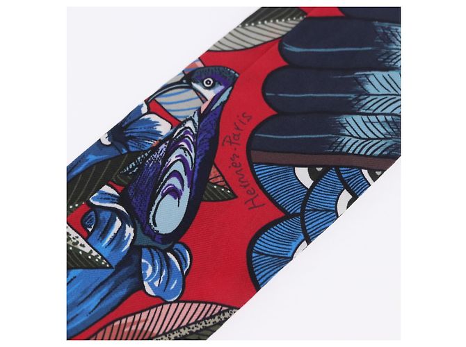 Hermès Twilly HERMES Foulard Seta Rosso Blu Auth 196847M - vista 11