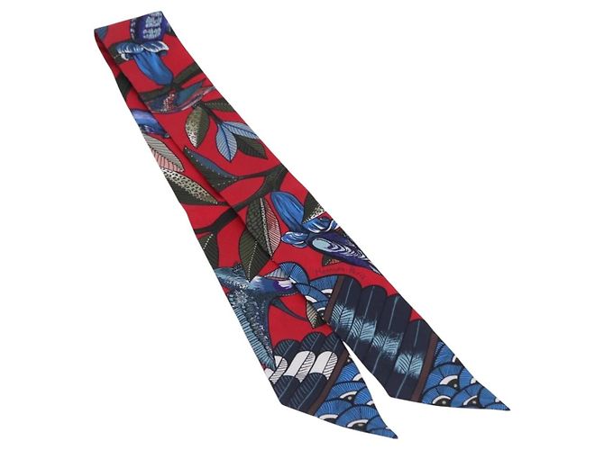 Hermès Twilly HERMES Foulard Seta Rosso Blu Auth 196847M - vista 2