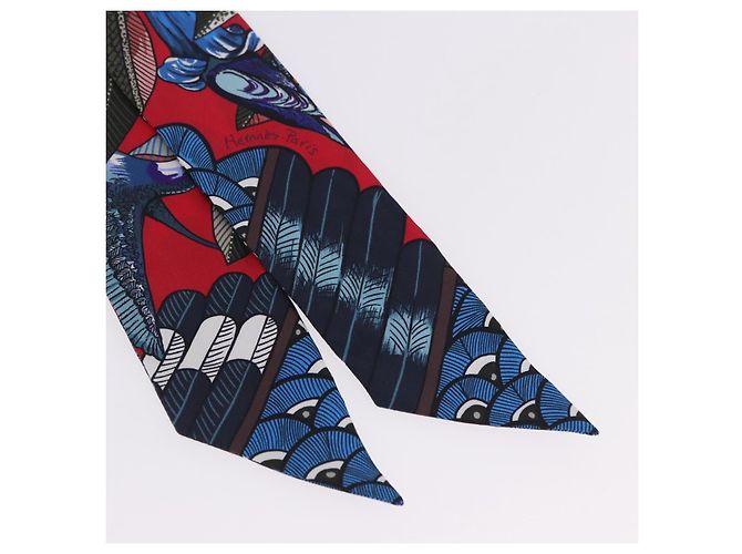 Hermès Twilly HERMES Foulard Seta Rosso Blu Auth 196847M - vista 3
