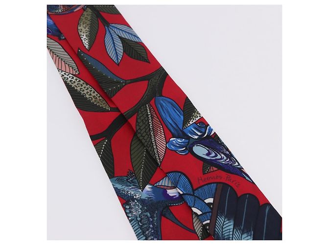 Hermès Twilly HERMES Foulard Seta Rosso Blu Auth 196847M - vista 4