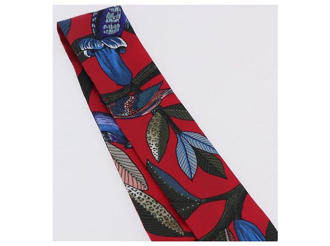 Hermès Twilly HERMES Foulard Seta Rosso Blu Auth 196847M - vista 5